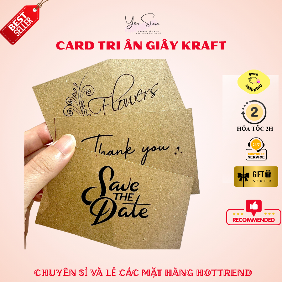 Card Thank You,Thiệp Tri Ân Giấy Kraft Tự Ghi Dành Cho Shop Handmade, Shop Hoa,Quà, Đóng Gói TMĐT